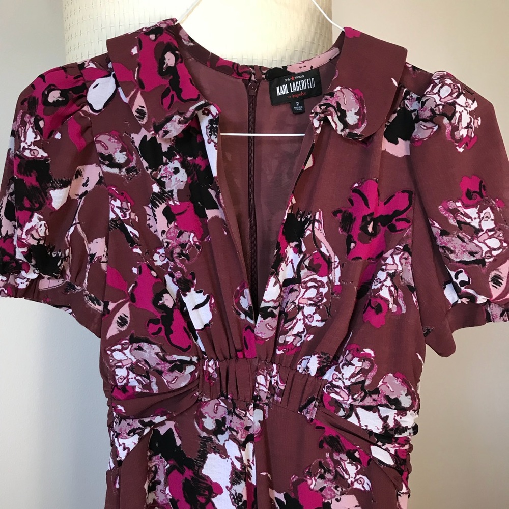 Karl Lagerfeld Womens Purple Ruched Floral dress - Picture 5 of 5